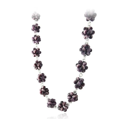 Sterling Silber Purple Katzen Eye Bead Cluster Halskette