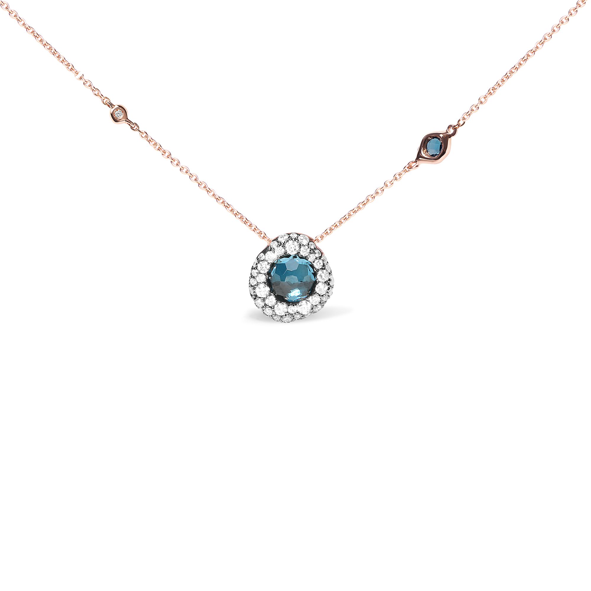 18K Rose Gold 5 / 8 Cttw Diamant und London Blue Topaz Edelstein Bezel-Set Cluster 18
