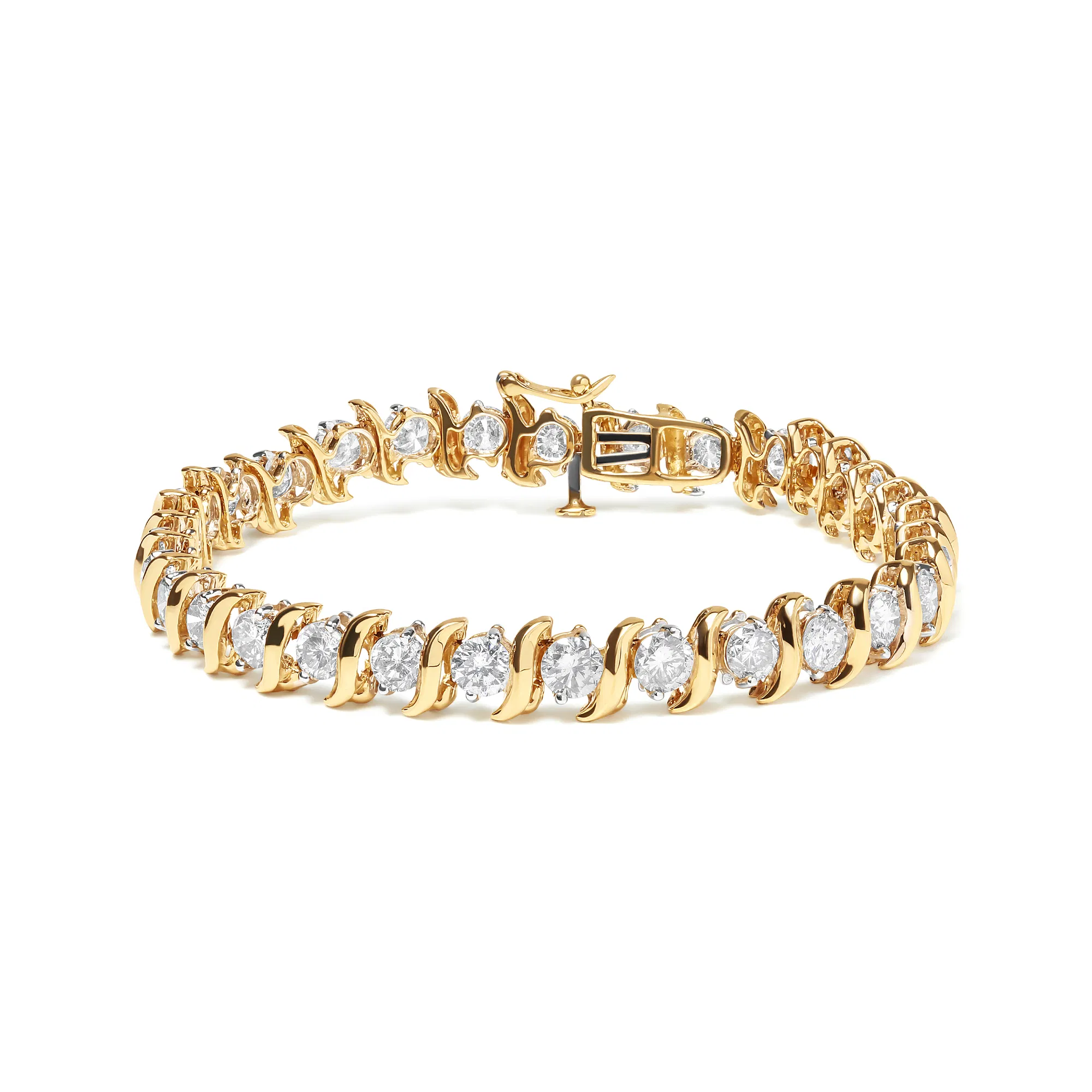 14K Gelbgold 10,0 Cttw 2 - Prong Set Round Cut Diamond S-Link Armband (J-K Farbe, SI2 - I1 Klarheit) -7,5 Zoll