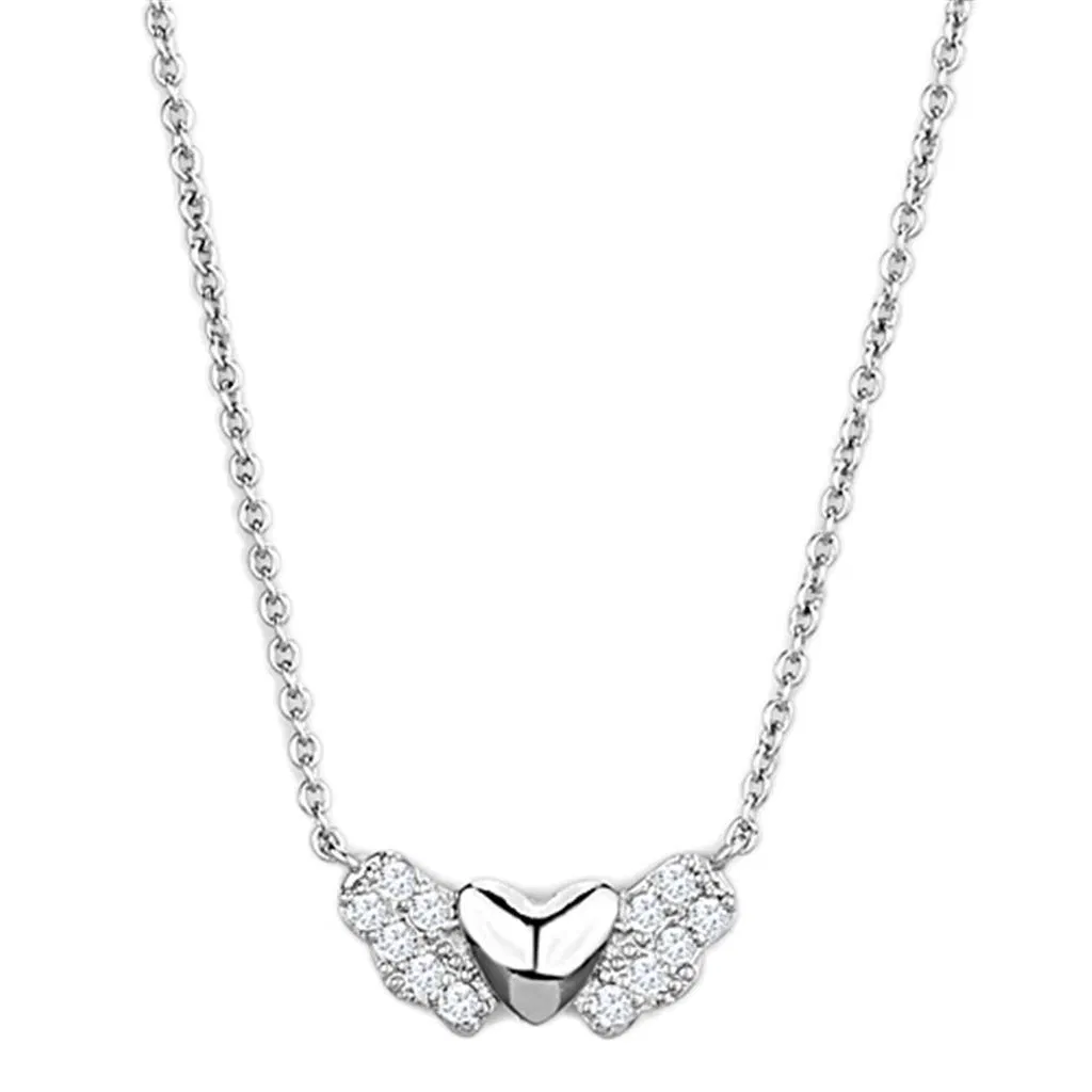 3W451 - Rhodium-Messing - Halskette mit AAA-Klasse CZ in Clear