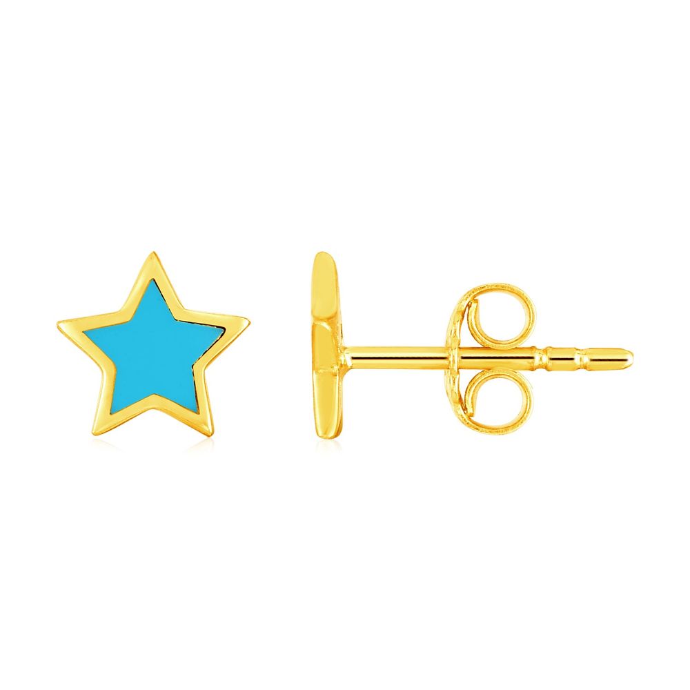 14 Karat Gelbgold und Email Blue Star Stud Ohrringe