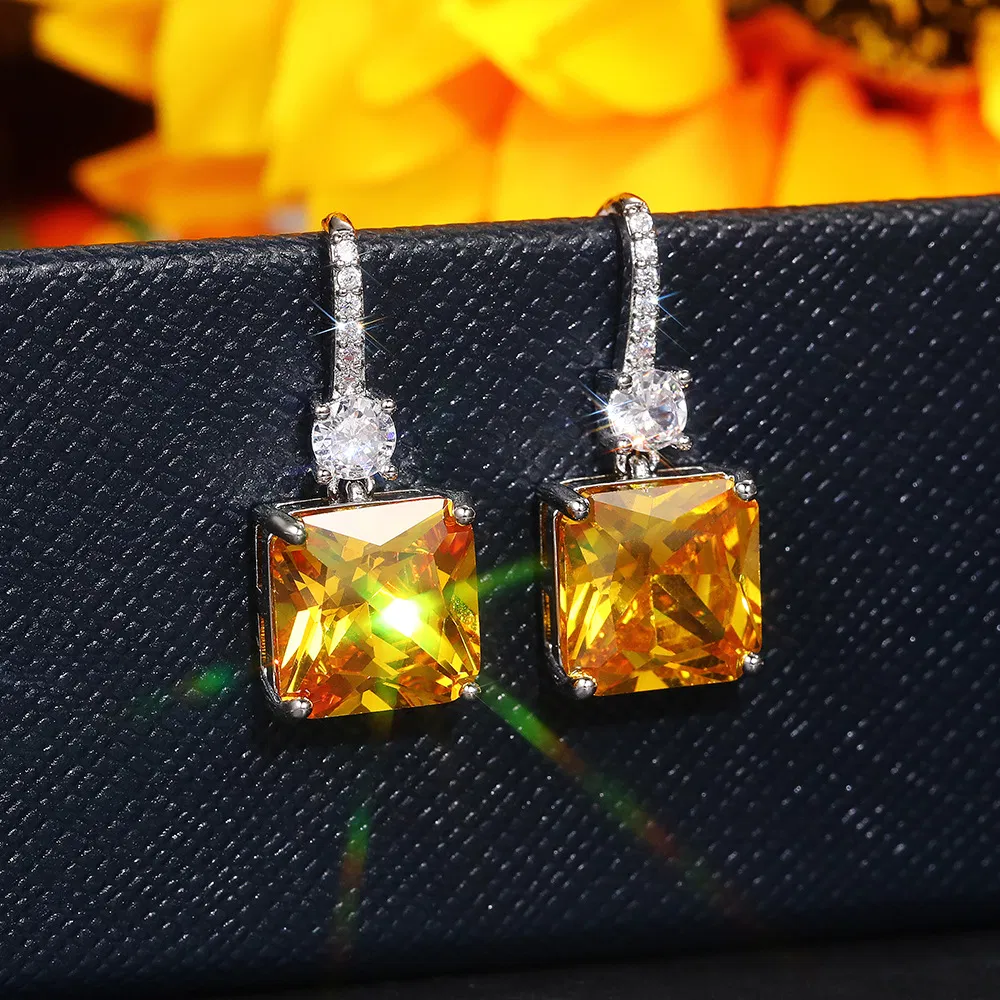 Exquisite Citrine Dangle Ohrringe 925 Silber Plated Ohr Schmuck Für Frauen Braut Hochzeit Schmuck