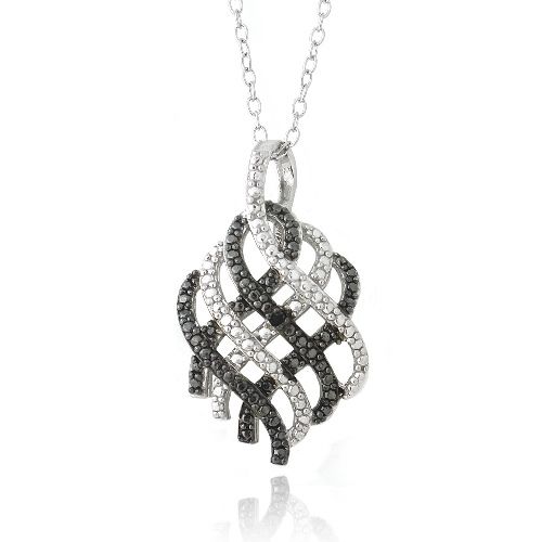 Sterling Silber schwarzer Diamant Akzent Gitter Halskette