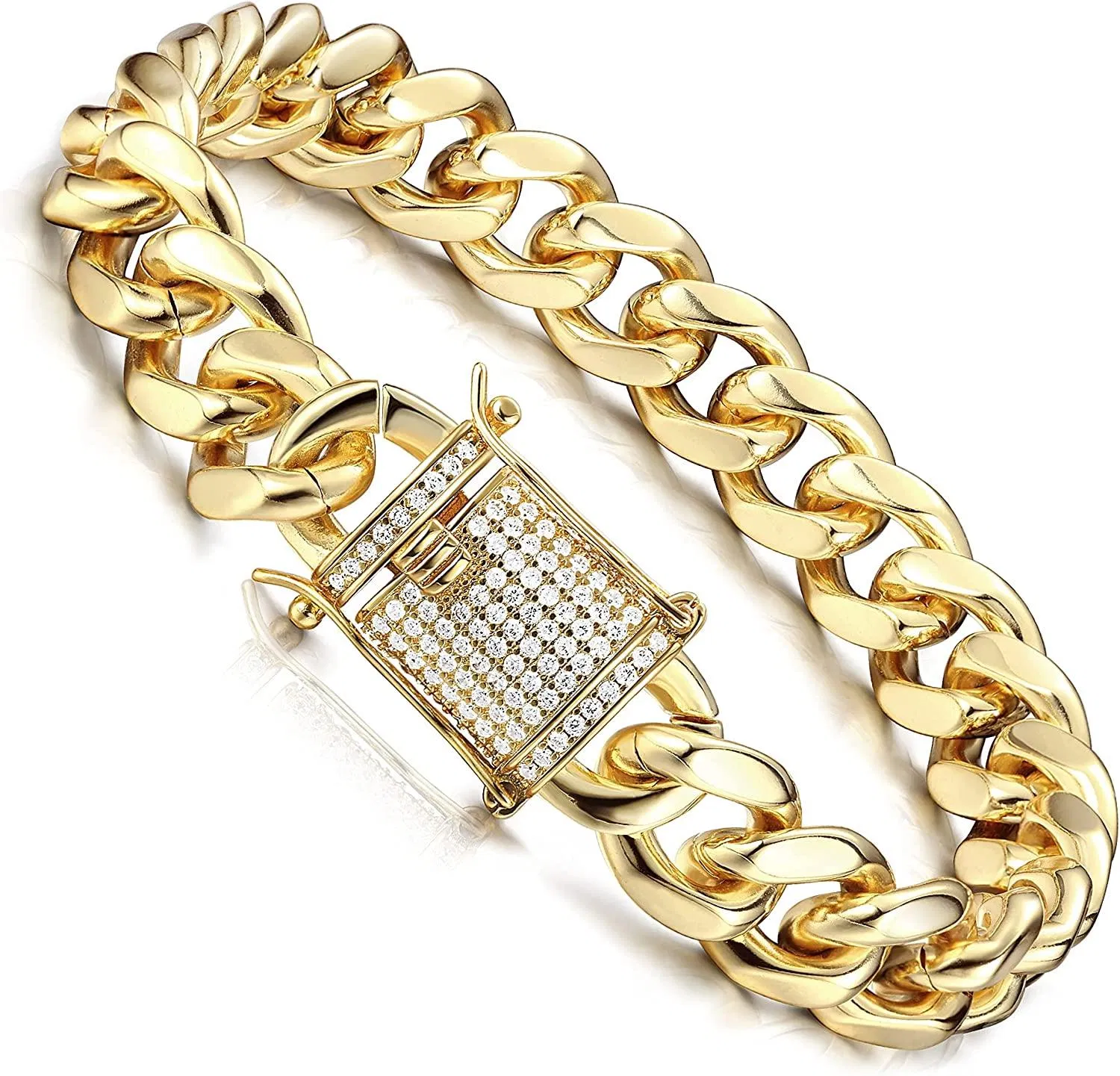 14K Gold-Gold - Vergleicht Kuban Link Kette für Männer Frauen 12MM Miami Kuban Link Eis Kette Halskette und Armbänder schwer Dicke Kubische Zirkonia Choker Kubanische Kette Hip Pop Schmuck