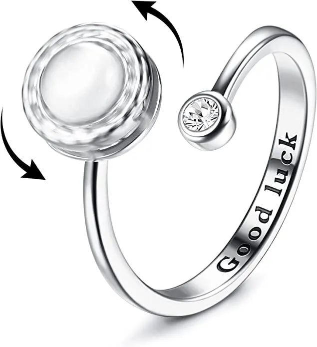 Fidget Ring für Frauen Kinder Mädchen Angst Ringe Offene verstellbare Silber Sonnenblume Opal Mondstein Stern Mond Schnee Lotus Spinner Stimmungsringe Knöchelringe Schmuck Größe 7