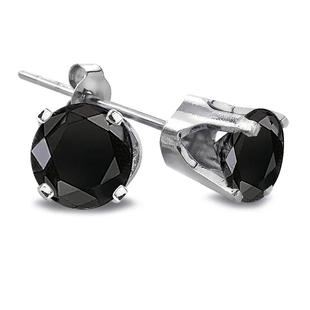 2 Carat Round Black Diamond 14K Weißgold Stud Ohrringe