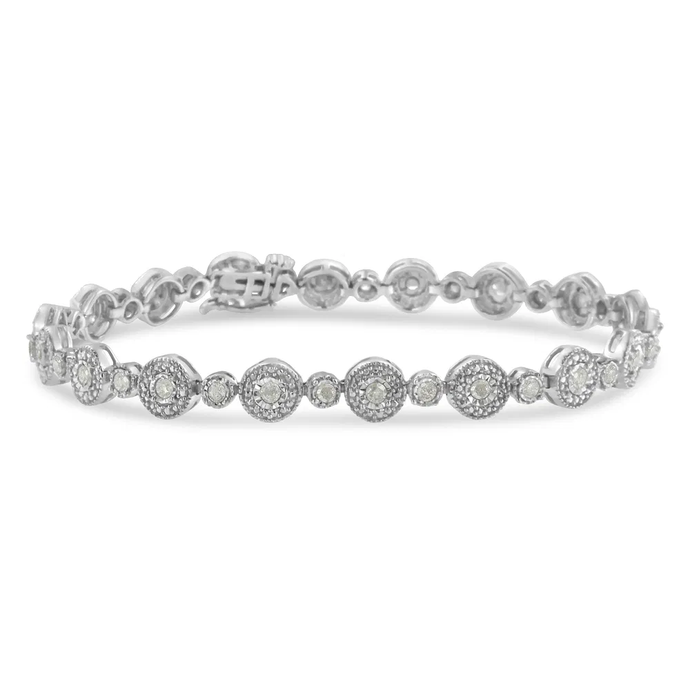 .925 Sterling Silber 1 1 / 3 cttw Wunderplatte Set Diamant Wechselnde Link Armband (I-J Farbe, I3 Klarheit) -7