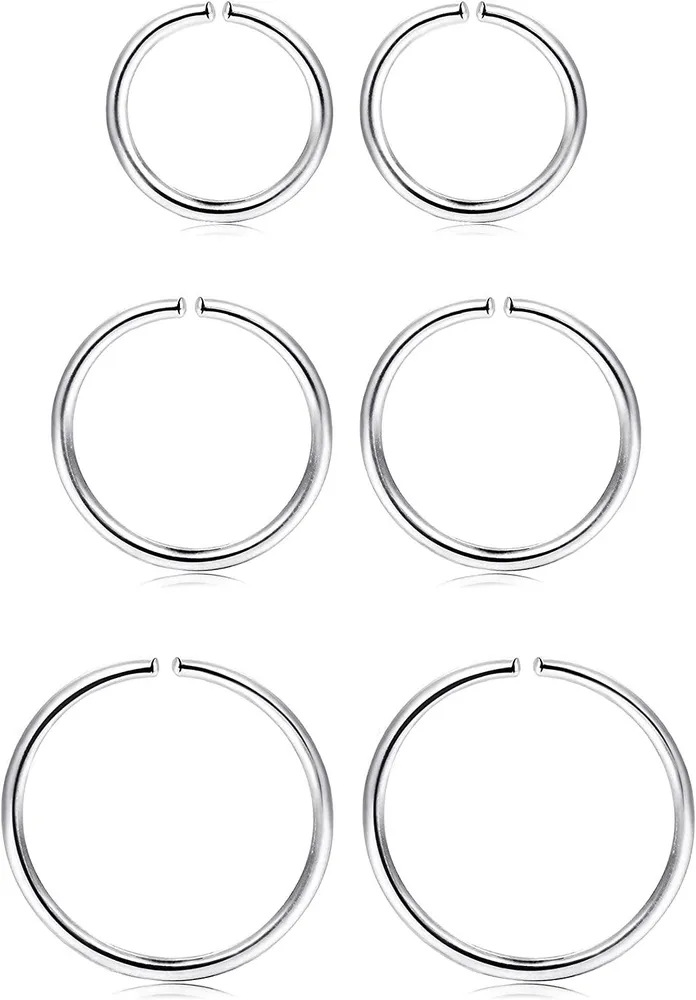 3 Paare 925 Sterling Silber kleine Hoop Ohrringe kleine Hoop Knorpel Ohrringe für Frauen Männer Nasenringe Helix Tragus Körper Piercing 6MM 8MM 10MM