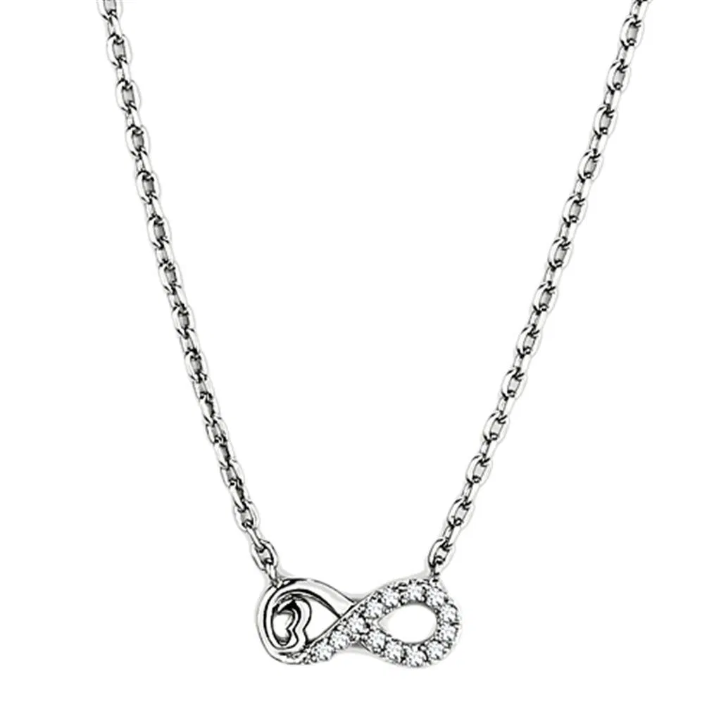 3W418 - Rhodium-Messing - Halskette mit AAA-Klasse CZ in Clear