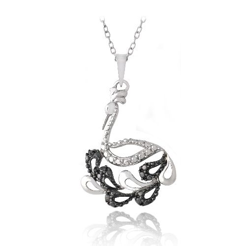Sterling Silber Schwarz Diamant Akzent Pfauen Halskette