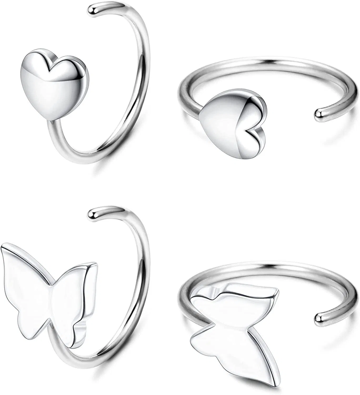 2 Paare 925 Sterling Huggie Studs Ohrringe kleine Halbschleife Ohrringe für Frauen Mädchen winzige Knorpel Ohrringe Ballstar Opal Moonstone Ohrringe hypoallergene Nase Piercing Ring 20G
