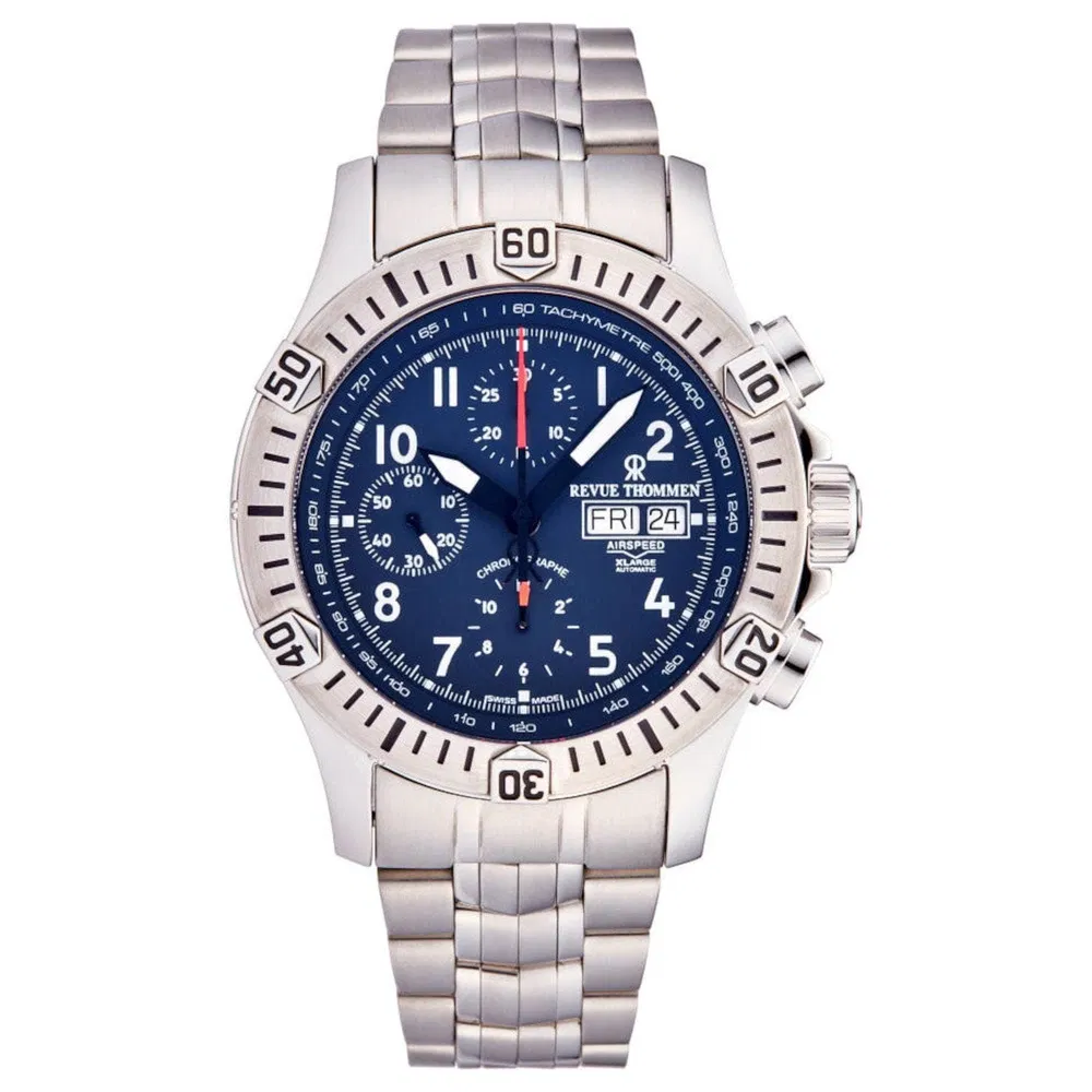 Revue Thommen 16071.6125 Herren 'Airspeed' Blau Zifferblatt Tag-Datum Chronograph Automatische Uhr