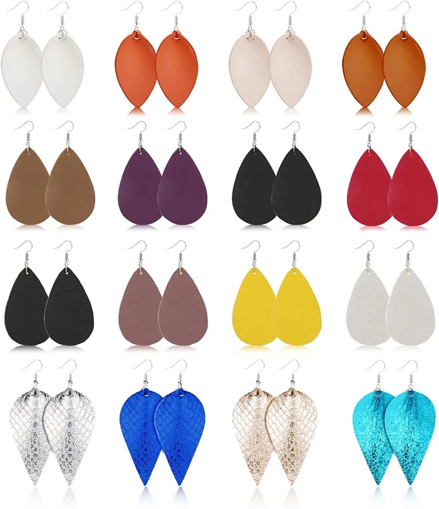 16 Pair Faux-Leder - Ohrringe für Frauen Leichtgewicht Teardrop Petal Leaf Leather Dangle Ohrringe
