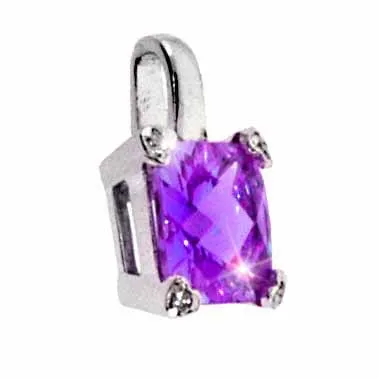 Sterling Silber simulierte Amethyst Cubic Zirkonia und simulierte Diamant CZ Quadrat-Herz - Anhänger