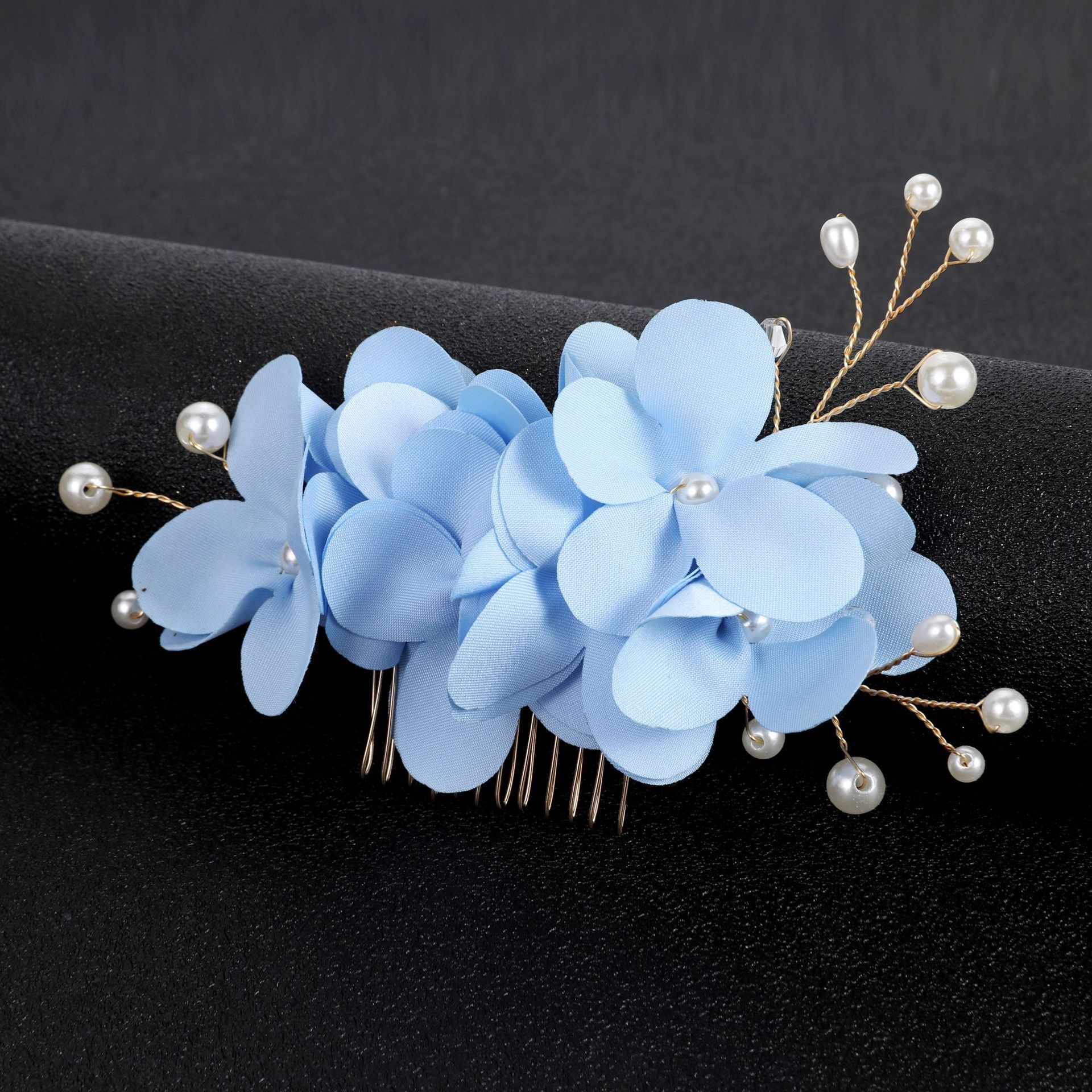 Bride Flower Fabric Pearl Hair Comb Accessoires