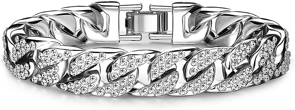 Mens Damen Kette Hiphop Curb Armband kubanisches Silber Gold Plated Armband mit Clear Rhinestones 8,5 - 9,5 Zoll