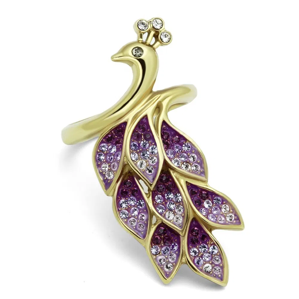 TK1101 - IP Gold (Ionenplating) Edelstahlring mit hochwertigem Kristall in mehreren Farben