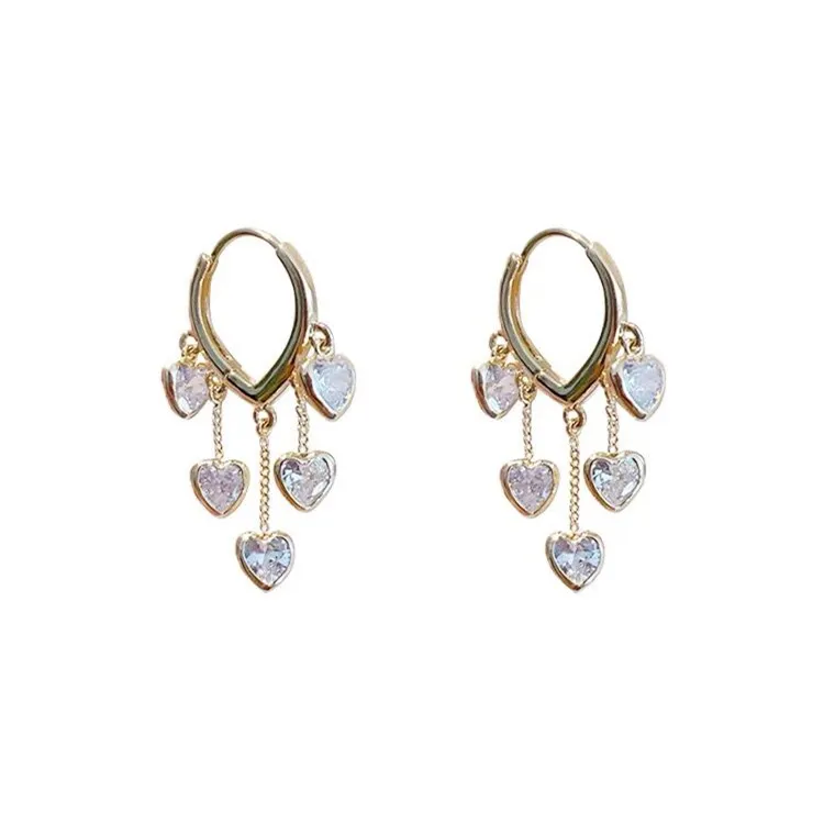 Frauen Charm Zircon Herz lange Tassel Ohrringe