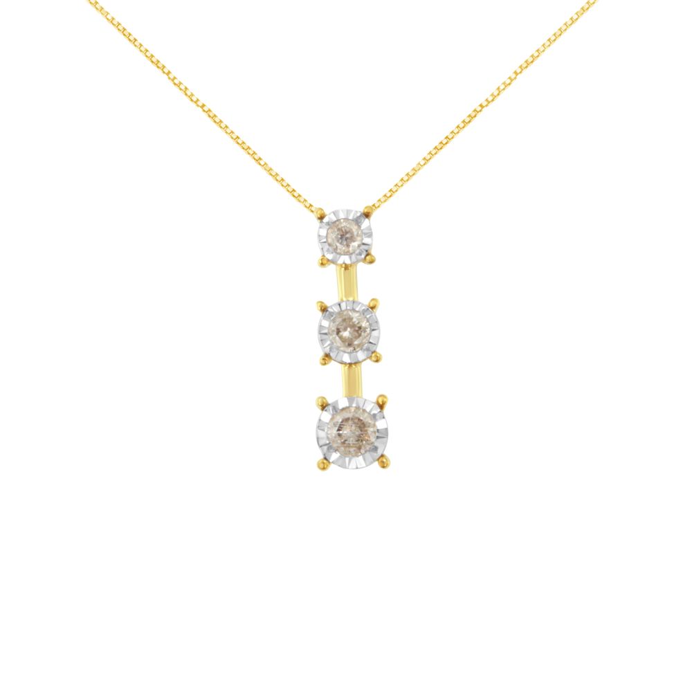 10K Gelbgold 1 / 4 cttw Wunder-Set Brilliant Round Cut Diamond Graduating 3 Stone Drop 18