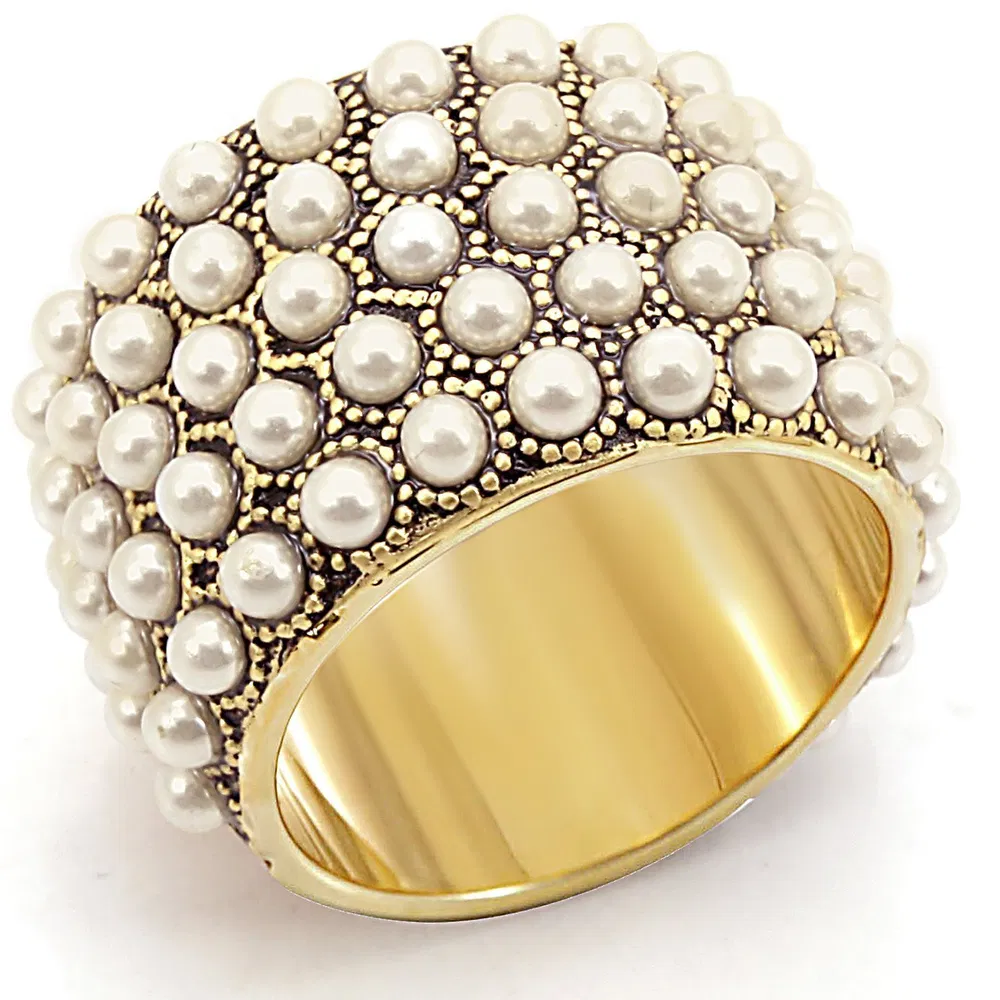1W057 - Gold-Messing - Ring mit synthetischer Perle in Citrine Gelb