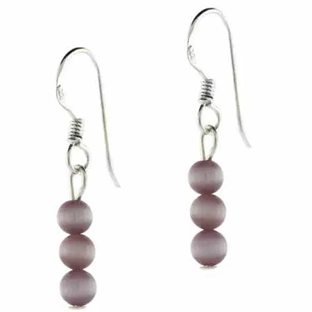 Sterling Silber Lavendel Katzen Eye Bead Dangle Ohrringe