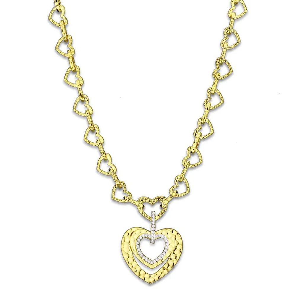 LO3341 - Gold-Messing - Halskette mit AAA-Klasse CZ in Clear