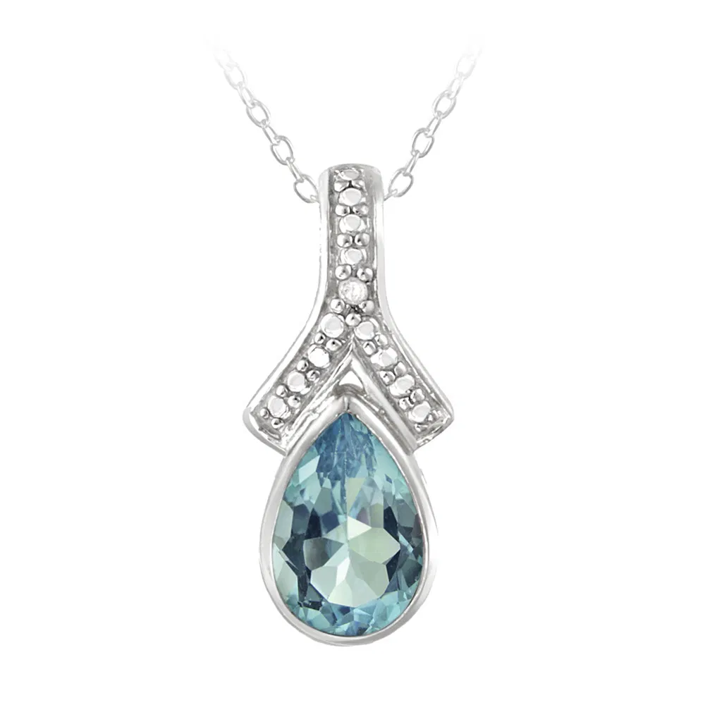 Sterling Silber Blau Topaz & Diamant Akzent Tränenhalskette
