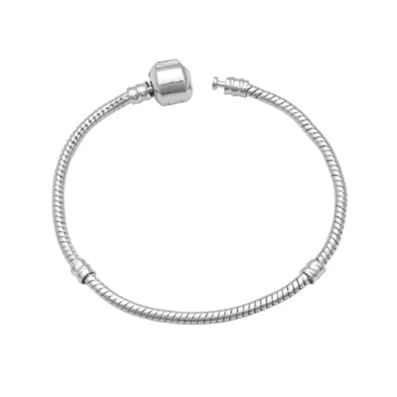 Silberplating Snake Armbandkette Europäische Perlen Charm Armbandkette mit Snap Barrel Clasp