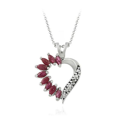 Sterling Silber Ruby & Diamond Accent Heart Pendant