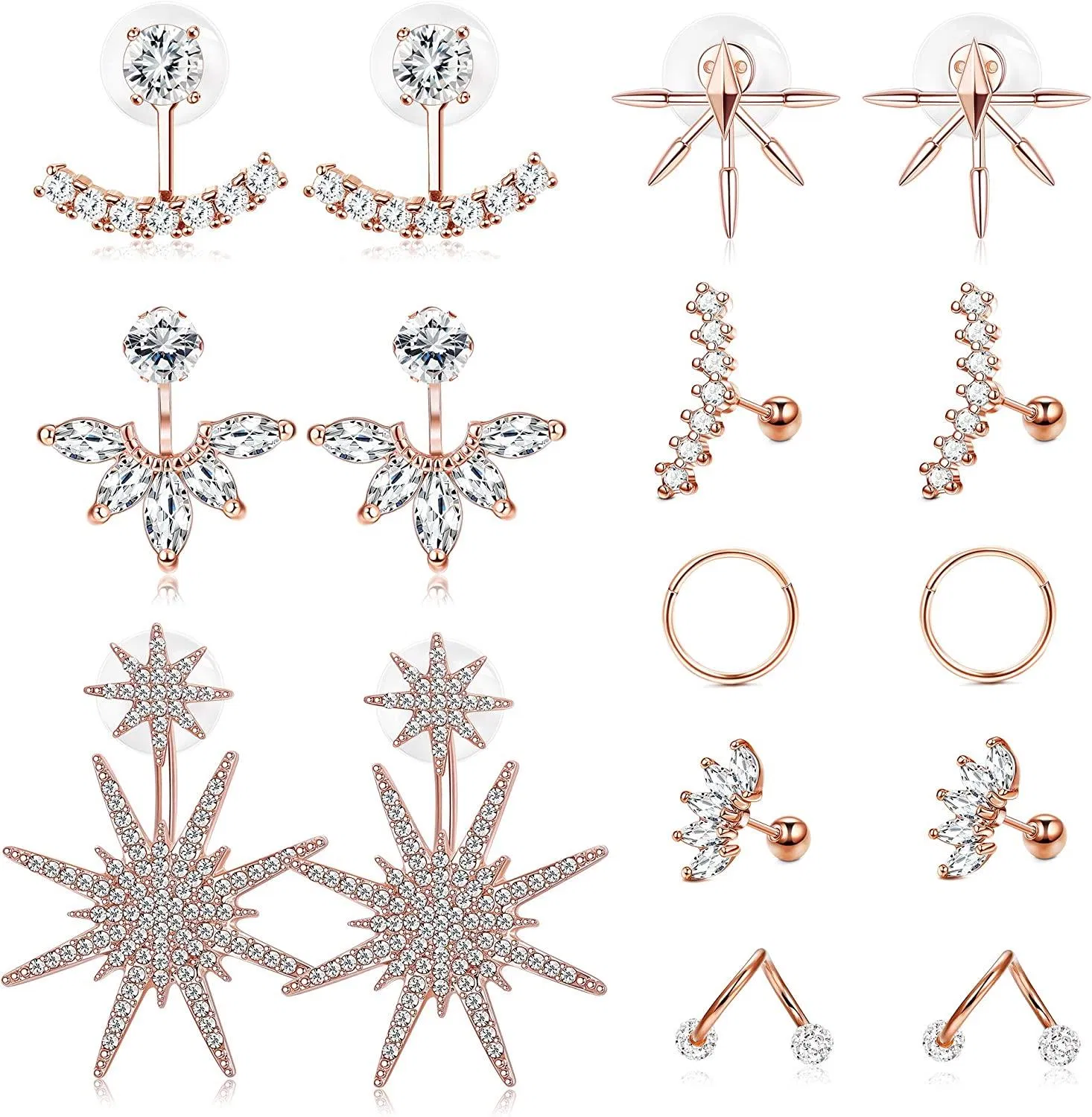8 Paare Jacke Knorpel Ohrringe Ohrhelix Manschetten Crawler Lotus Ohrringe Front Rücken Hoop Stud Knorpel Piercing Schmuck für Frauen Mädchen