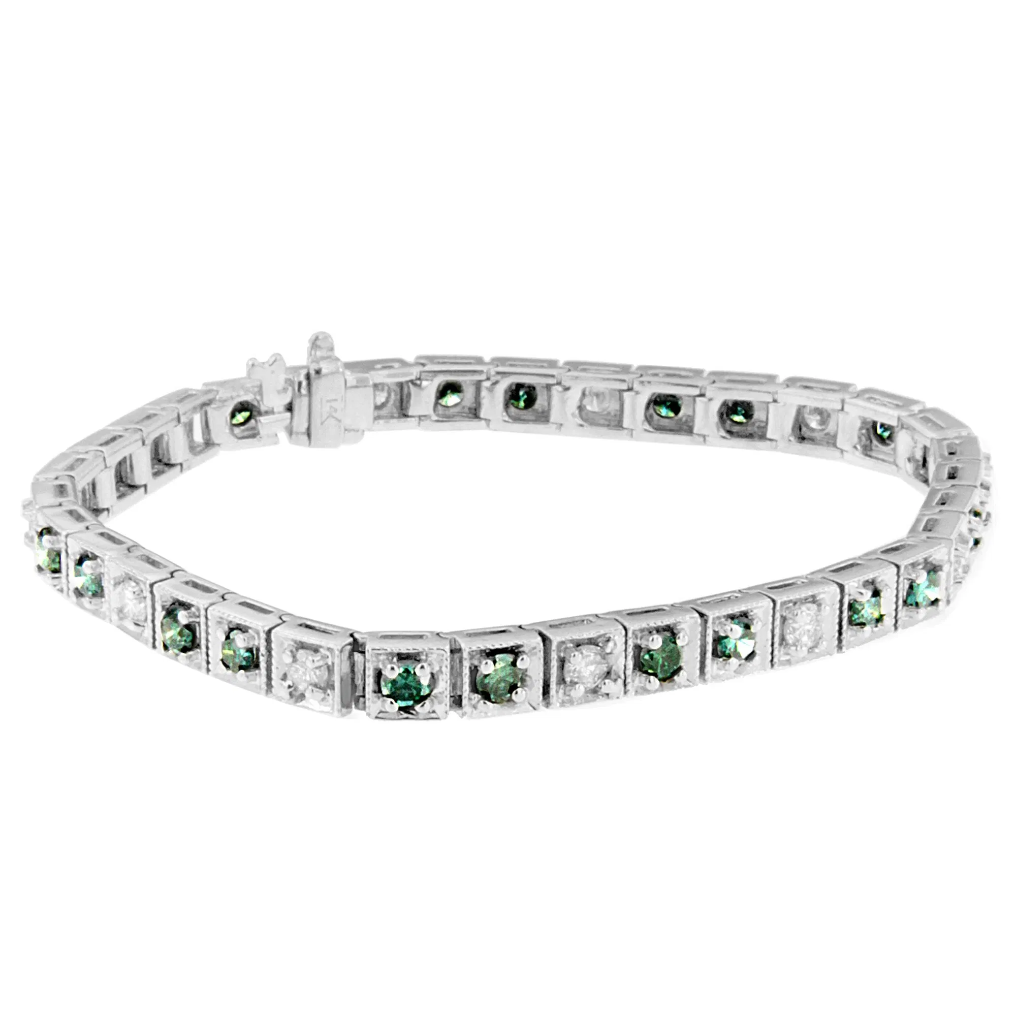 14 Karat Weißgold Weiß und behandelt Blau Diamant Armband (4 3/4 cttw, H-I Farbe, I1 - I2 Klarheit)