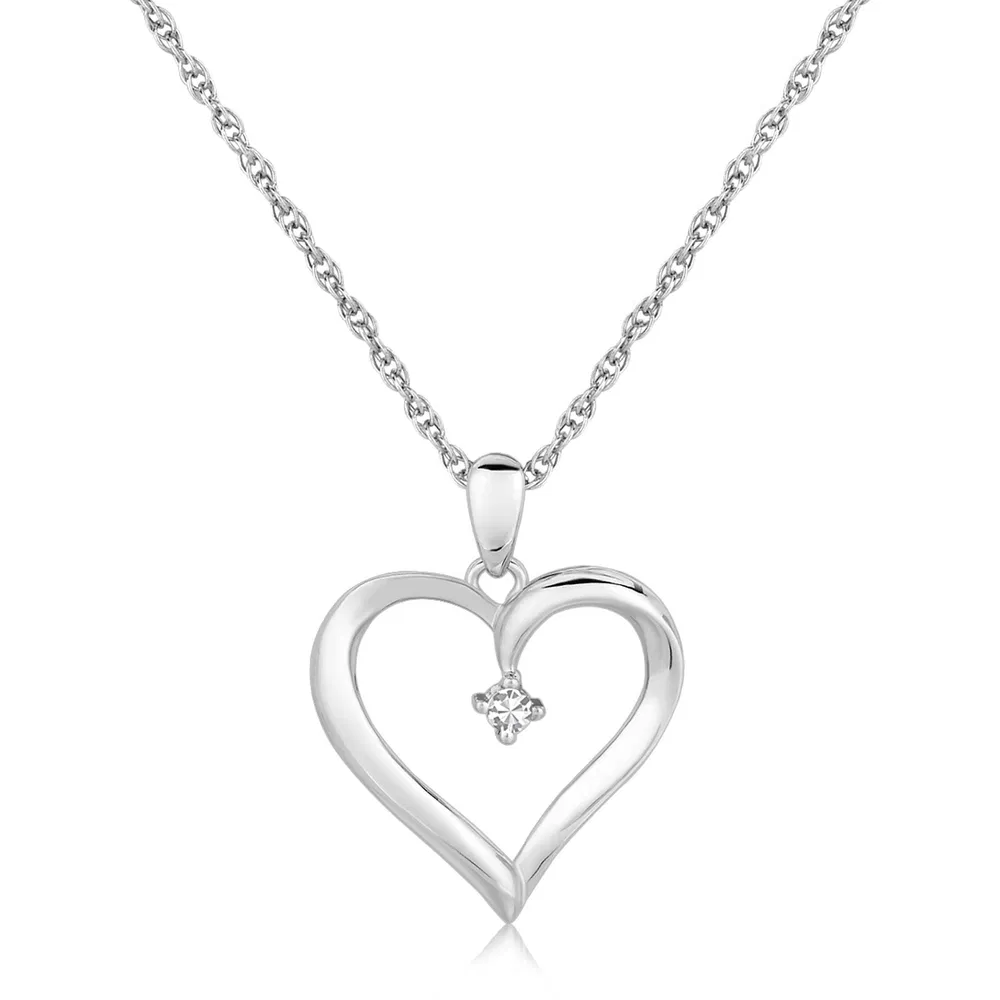 Sterling Silber Diamant verziert Open Heart Anhänger (.03 cttw)