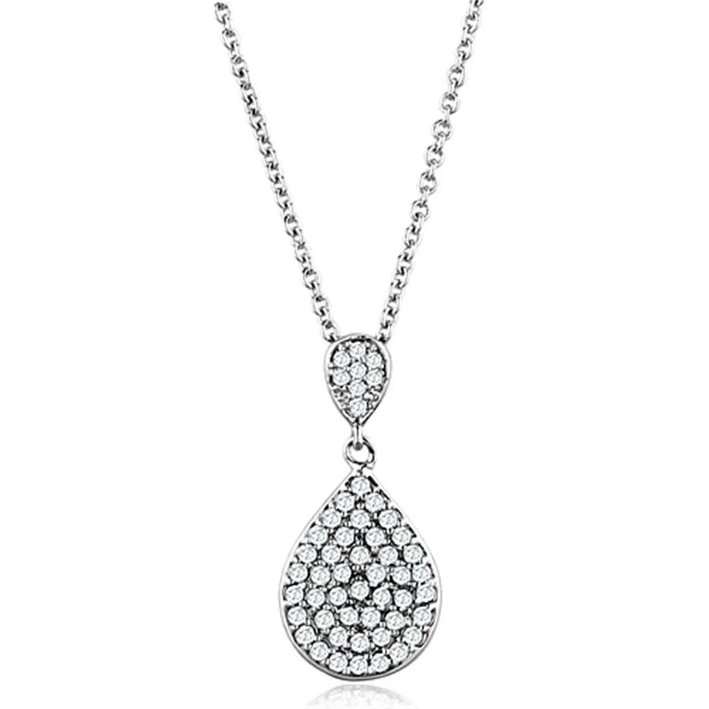 3W720 - Rhodium-Messing - Halskette mit AAA-Klasse CZ in Clear