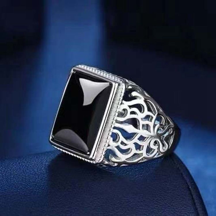 Silberplatter Agate Herren Ring Trendy Dominant Personalisierte Weißgold Farbe Herren Diamant Ring Edelstein Ring