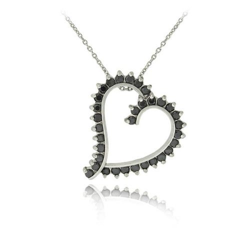 Sterling Silber 1ct. Black Diamond Floating Heart Anhänger