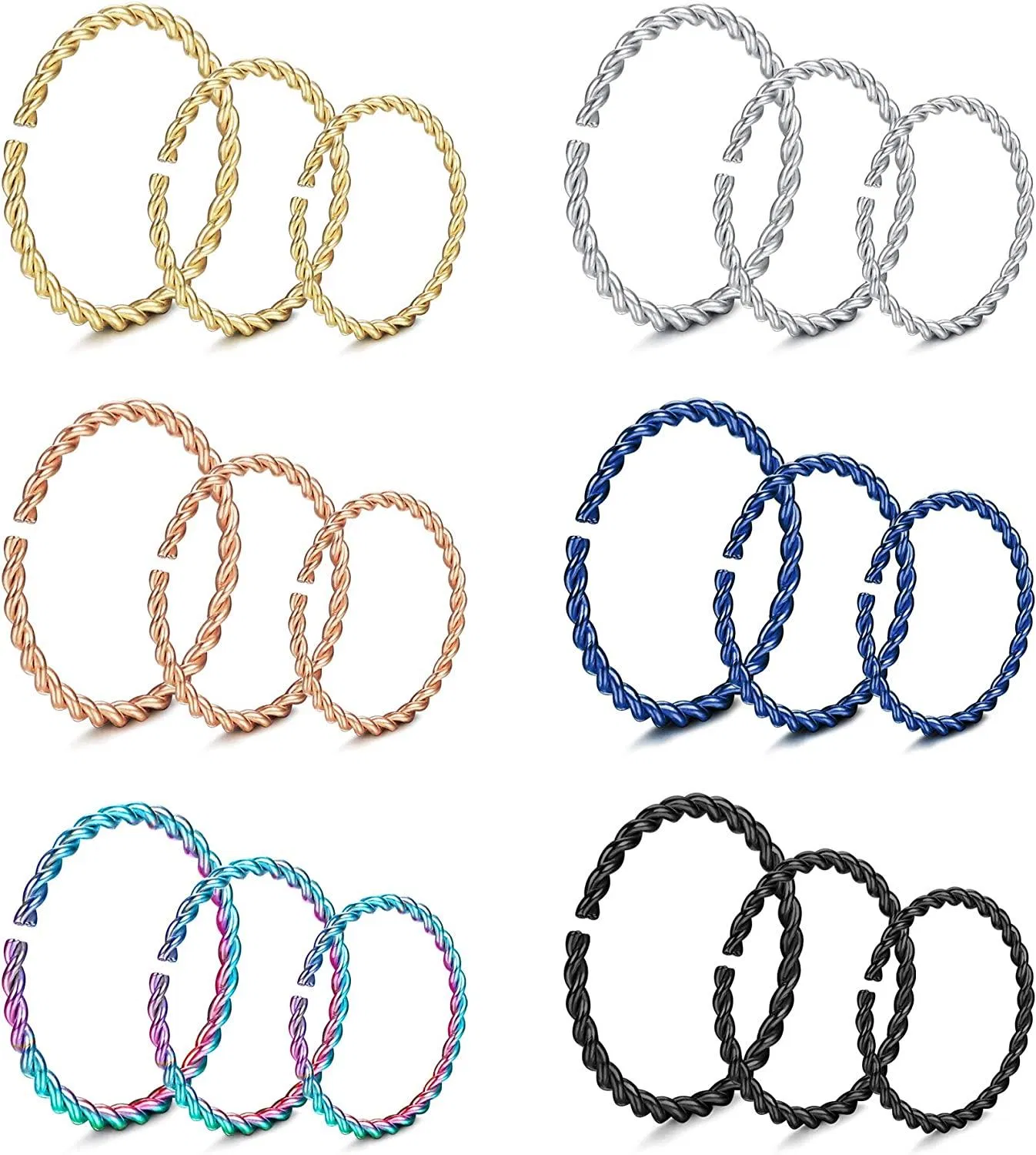 18pcs 20G Falsche Nase Ring Hoop 316L Edelstahl Nasen Ringe Hoop Twist Knorpel Hoop Ohrring Helix Tragus Ohrring Faux Lippen Ring Nasen Piercing Schmuck