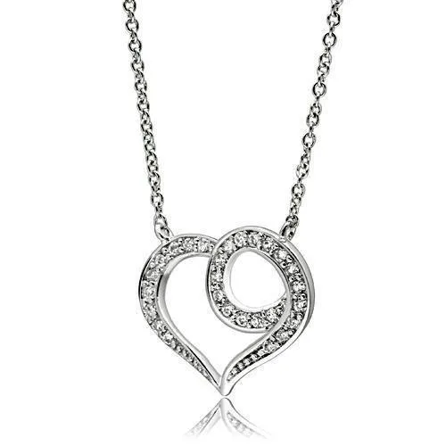 3W075 - Rhodium-Messing - Halskette mit AAA-Klasse CZ in Clear