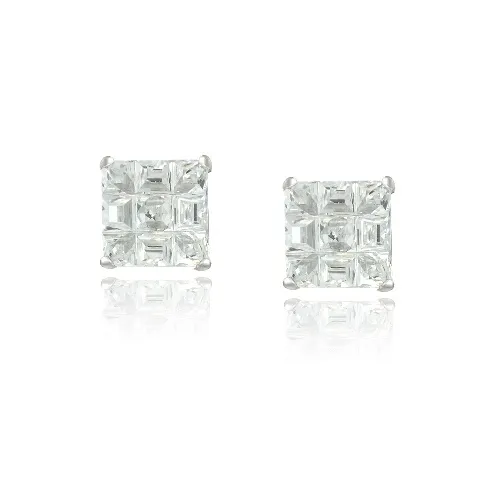 Sterling Silber CZ Schachbrett 7mm Stud Ohrringe