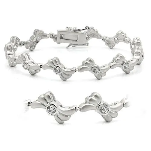 LO1164 - Matte Rhodium & Rhodium Brass Armband mit AAA-Klasse CZ in Clear