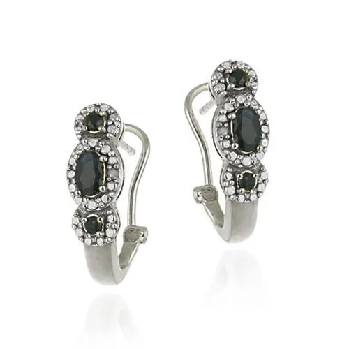 Sterling Silber Saphir & Diamant Akzent 3 Stein Halbschleife Ohrringe