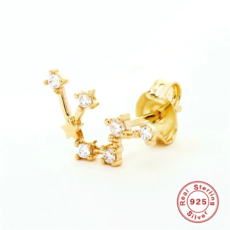 Sterling Silber unregelmäßige Zodiac Diamant Pentagram Stud Ohrringe