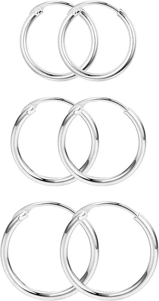 3 Paare 925 Sterling Poliert Endless Cartilage Hoop Ohrringe für Männer Frauen