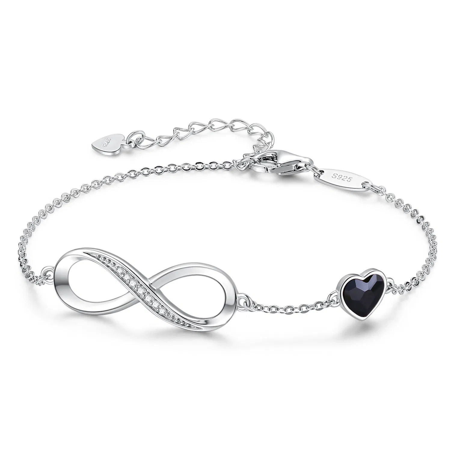 Infinity Heart Symbol Charm Link Armband für Frauen, 925 Sterling Silber Armband