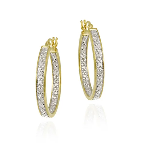 18 Karat Gold über Sterling Silber 1 / 8ct TDW Inside Out 22mm Oval Hoop Ohrringe
