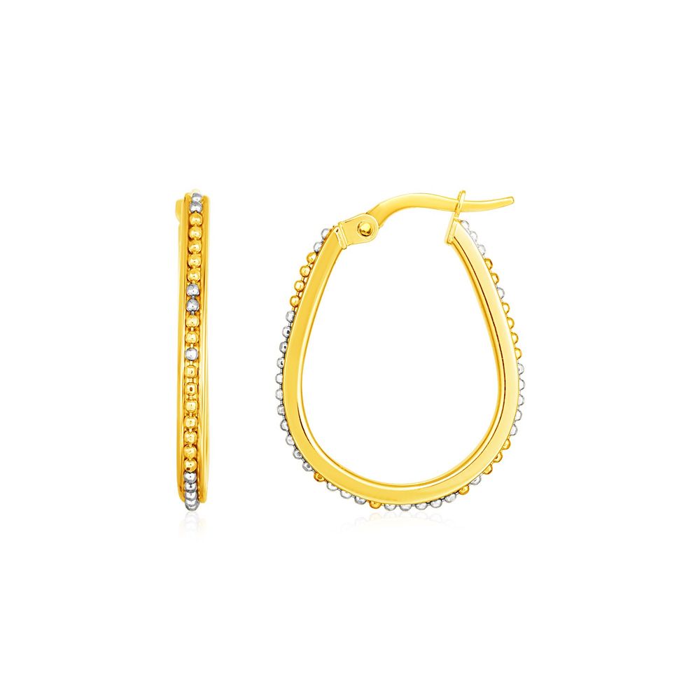 14K Zwei-Ton Gold Oval Hoop Ohrringe mit Perlen Textur