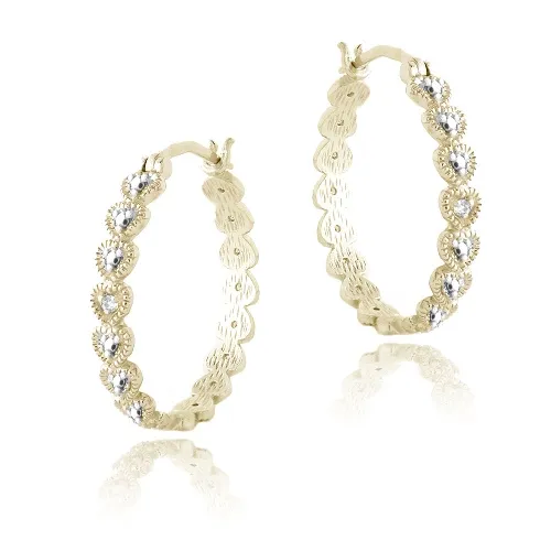 18 Karat Gold über Sterling Silber Diamant Akzent 25mm Herzen Hoop Ohrringe