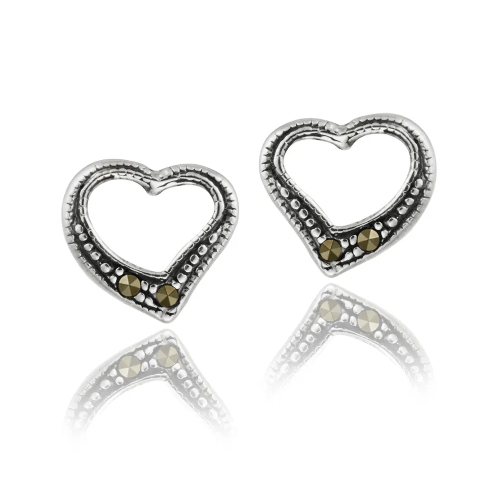 Sterling Silber Marcasite Open Heart Stud Ohrringe