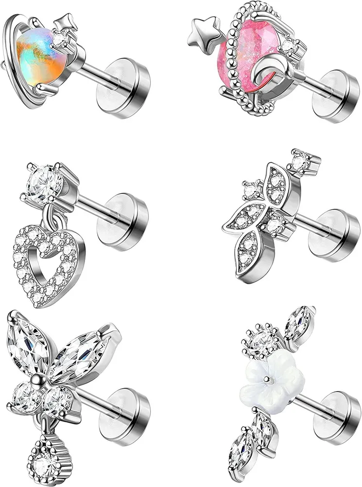 Edelstahl Front Spiral Pierced Stars Mond Schmetterling Spiral Ohrringe Helix Knorpel Stud Pierced Jewelry