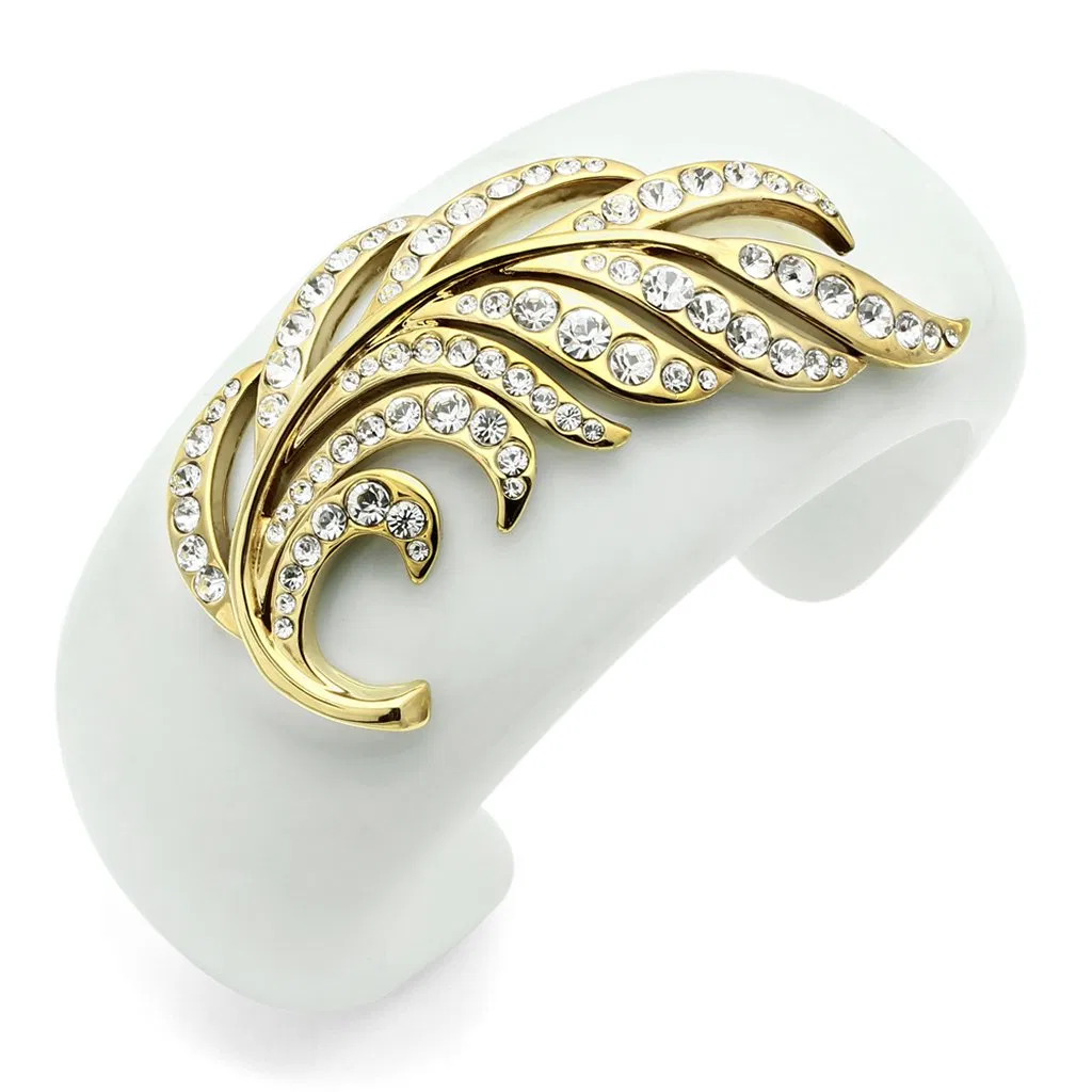 VL028 - IP Gold (Ion Plating) Brass Armband mit Synthetischem Synthetischem Stein in Weiß