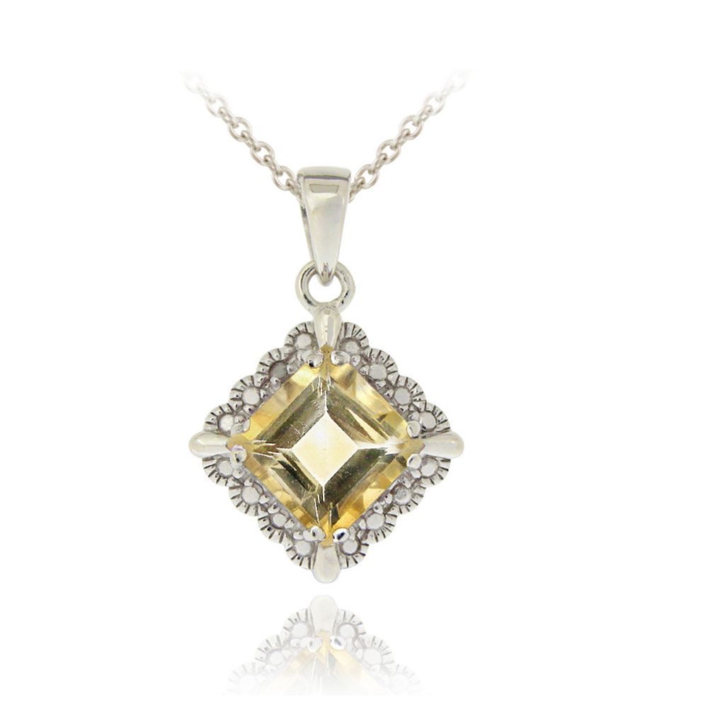 Sterling Silber 2,35ct Citrine & Diamond Accent Diamant Form Halskette